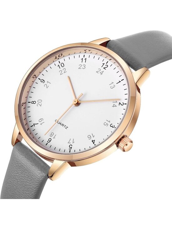 Women\'s Grey Analog Case Quartz Fashion Leather Mesh Strap Round Wrist Watch main image 5